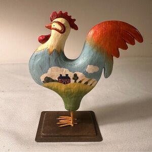 Hand Painted Russ Berrie Folk Art Rooster. Country Home Decor Farmhouse Vintage